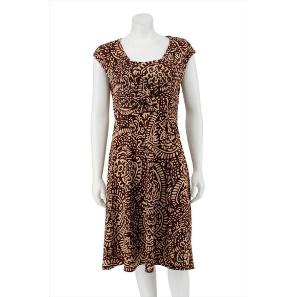 Jones New York Dresses & Skirts - Jones New York Brown Printed Knot Front Cap Sleeve Fit and Flare Dress Size 12